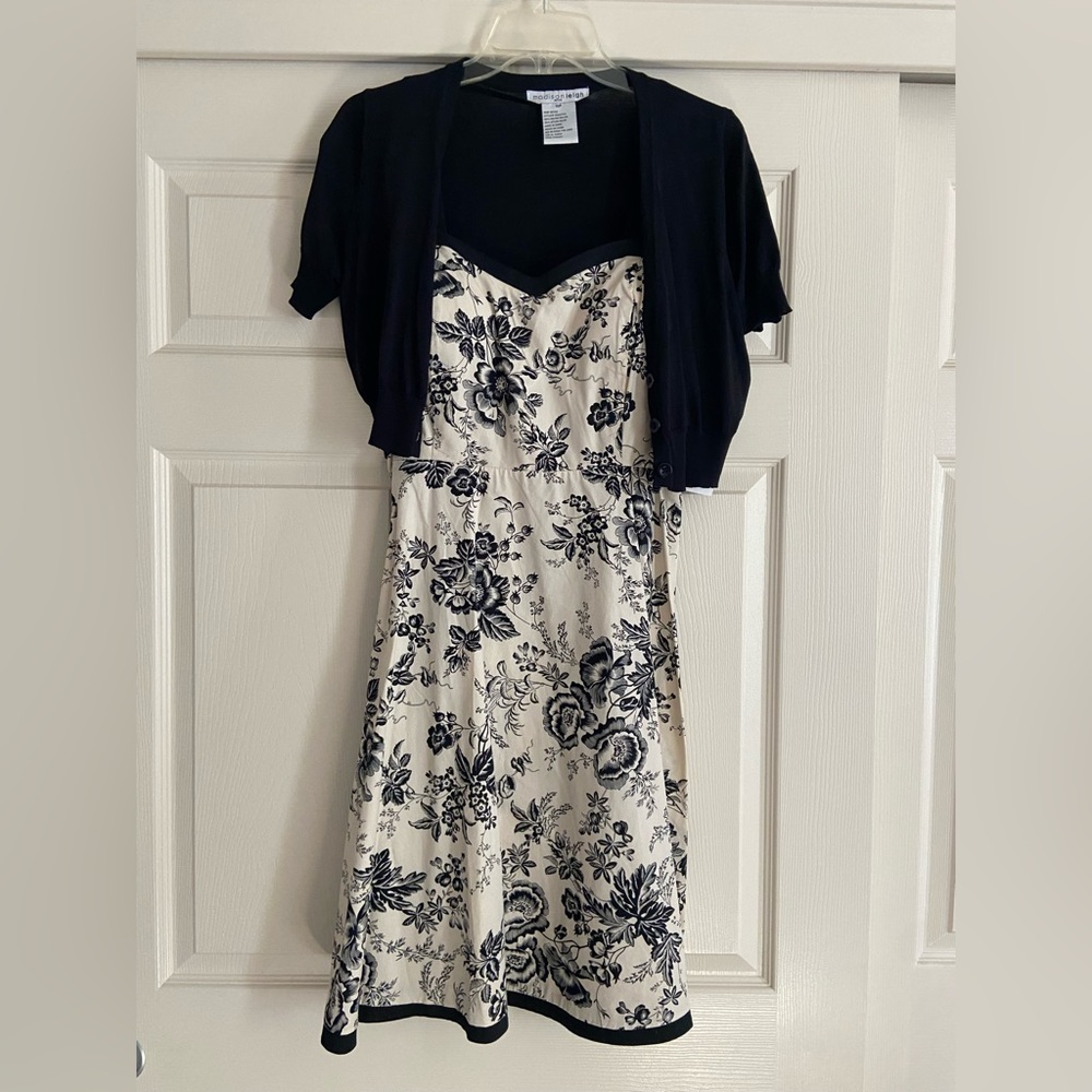 Madison Leigh Black and Cream Floral Midi Dress Cotton!